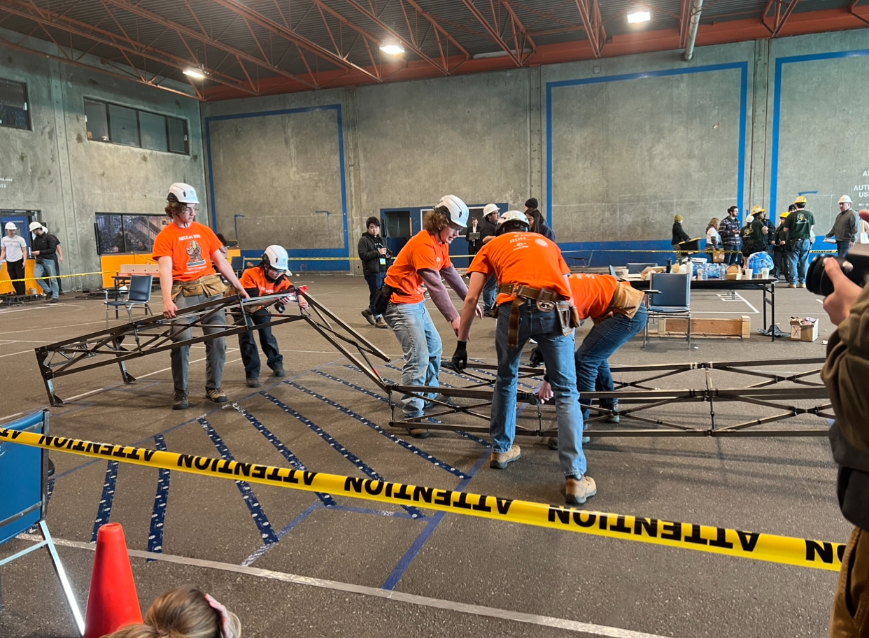 2023-2024 Steel Bridge Team competing at the 2024 Pacific Northwest Student Symposium hosted at the University of British Columbia